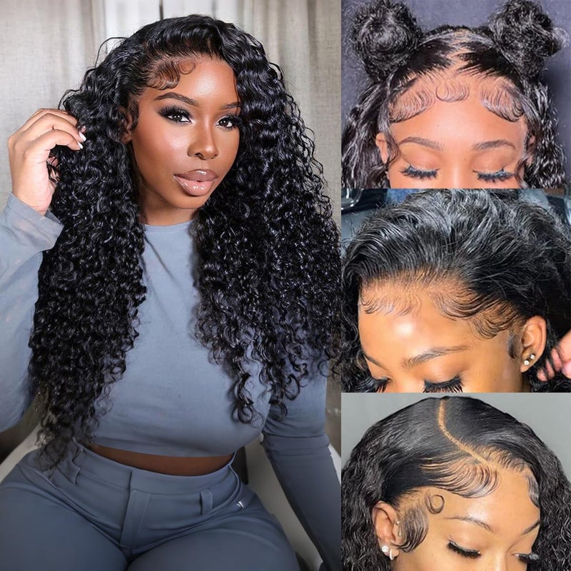 Alibeauty 13x4 HD Transparent Lace Front Wigs Human Hair Pre Plucked Hairline with Baby Hair 200 Density Brazilian Water Wave Wigs for Black Women(20 Inch) - Image 1